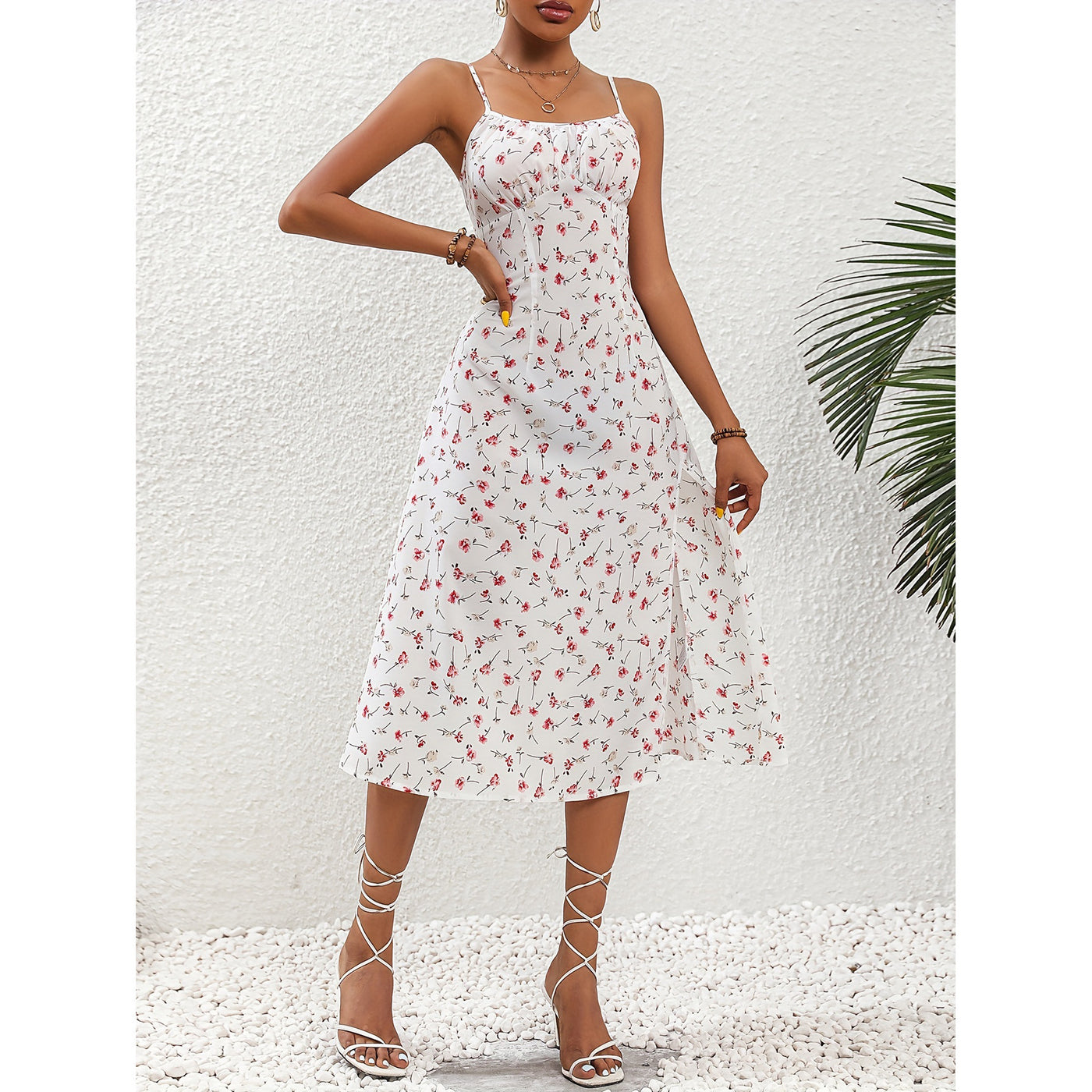 New Polka Dot Print Suspender Dress Summer Sexy Split Long Dresses For Womens Clothing - Evans creations LLC