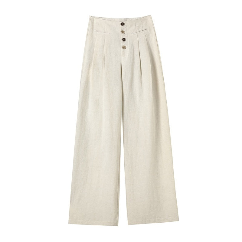 Women's Cotton And Linen Wide-leg Pants Loose Drooping Casual Straight Pants - Evans creations LLC