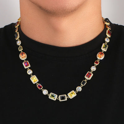 USA Stock Gorgeous Mixed Gemstone Tennis Chain 5A CZ Gem 18K Gold Plated Vintage Multi Colored Jewelry Necklace For Women Men - Evans creations LLC