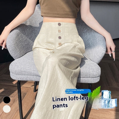 Women's Cotton And Linen Wide-leg Pants Loose Drooping Casual Straight Pants - Evans creations LLC
