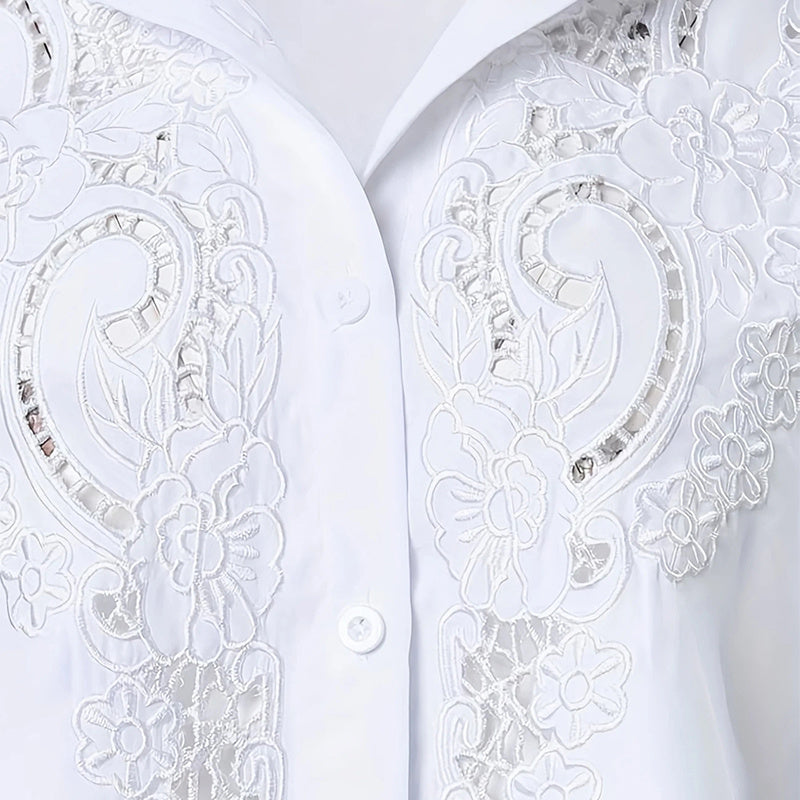 Women's Contrast Lace Long Sleeve Tops Button Down Shirts Dressy Casual Blouses Fall Fashion Clothes - Evans creations LLC