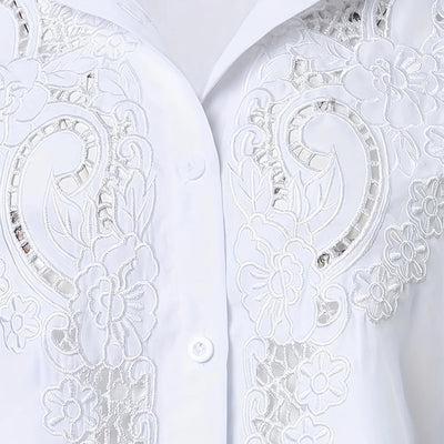 Women's Contrast Lace Long Sleeve Tops Button Down Shirts Dressy Casual Blouses Fall Fashion Clothes - Evans creations LLC