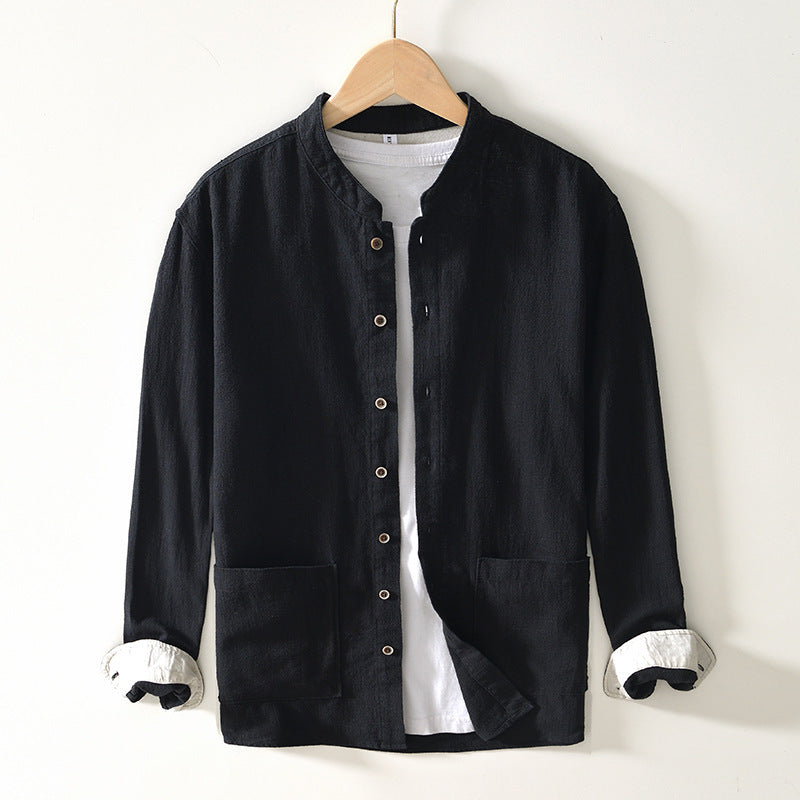 Chinese-style Stand Collar Ramie Long-sleeved Shirt Breathable Linen Casual Chinese-style Shirt For Men - Evans creations LLC