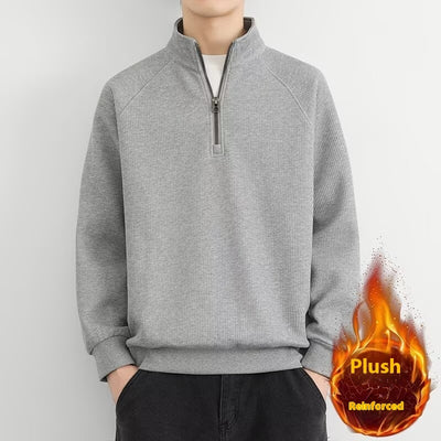 Half Zipped Stand Collar Men's Vintage Fleece-lined Thickened Casual Sweatshirt - Evans creations LLC