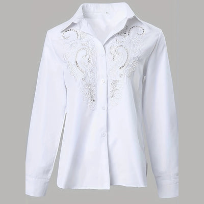 Women's Contrast Lace Long Sleeve Tops Button Down Shirts Dressy Casual Blouses Fall Fashion Clothes - Evans creations LLC