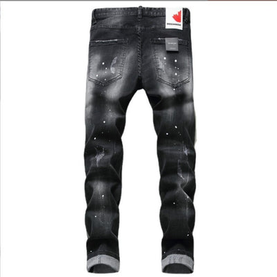 Black And Gray Paint Hole Zipper Decorations Personality Jeans Men - Evans creations LLC
