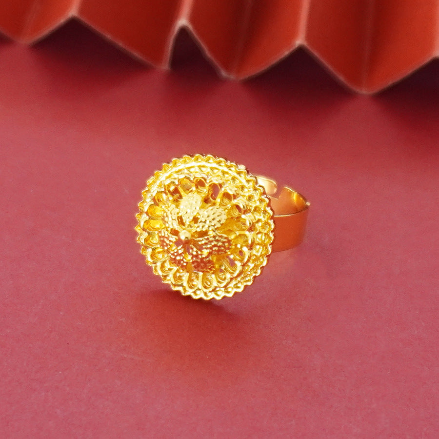 Landscape Middle East Flower Design Gold-plated Necklace Pendant Earring Ring Jewelry Suit - Evans creations LLC
