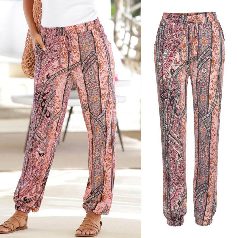 Women's Elastic Waist Printed Pocket Lace-up Leggings - Evans creations LLC