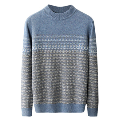 Men's Pure Wool Sweater Loose-fitting Casual Round-neck Color Matching - Evans creations LLC