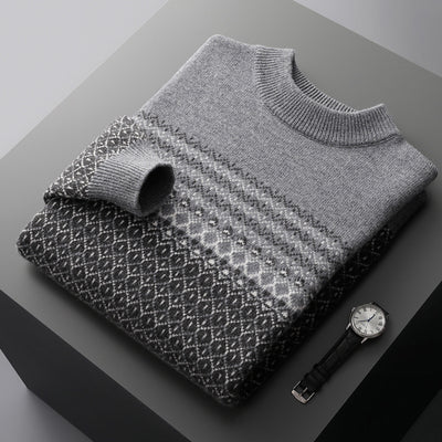 Men's Pure Wool Sweater Loose-fitting Casual Round-neck Color Matching - Evans creations LLC