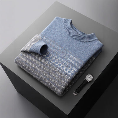 Men's Pure Wool Sweater Loose-fitting Casual Round-neck Color Matching - Evans creations LLC