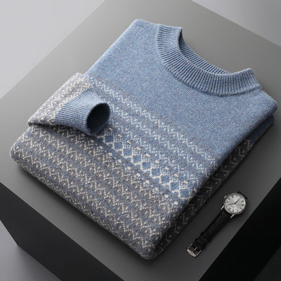 Men's Pure Wool Sweater Loose-fitting Casual Round-neck Color Matching - Evans creations LLC