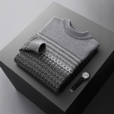 Men's Pure Wool Sweater Loose-fitting Casual Round-neck Color Matching - Evans creations LLC