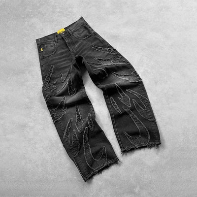 Retro Bat Pattern Lazy Embroidered Loose Jeans - Evans creations LLC