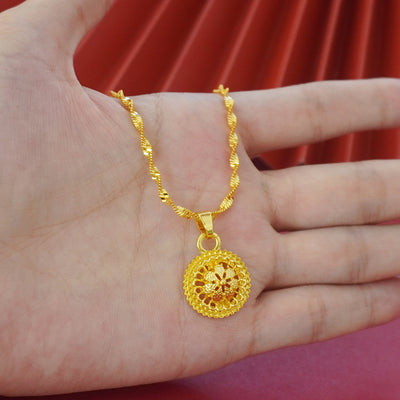 Landscape Middle East Flower Design Gold-plated Necklace Pendant Earring Ring Jewelry Suit - Evans creations LLC