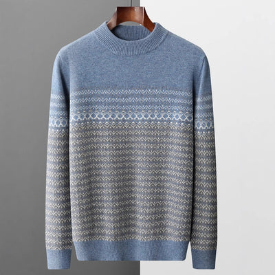 Men's Pure Wool Sweater Loose-fitting Casual Round-neck Color Matching - Evans creations LLC
