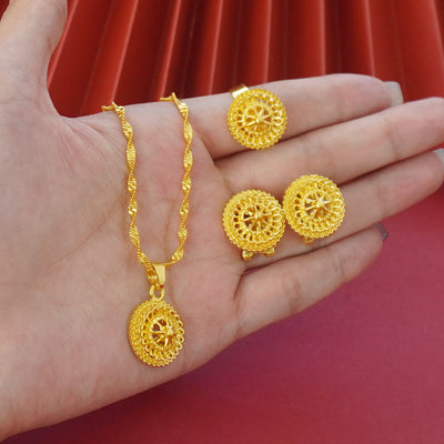 Landscape Middle East Flower Design Gold-plated Necklace Pendant Earring Ring Jewelry Suit - Evans creations LLC