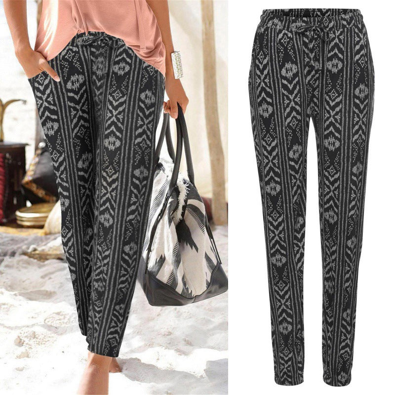 Women's Elastic Waist Printed Pocket Lace-up Leggings - Evans creations LLC