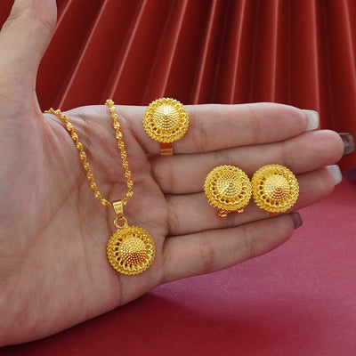 Landscape Middle East Flower Design Gold-plated Necklace Pendant Earring Ring Jewelry Suit - Evans creations LLC