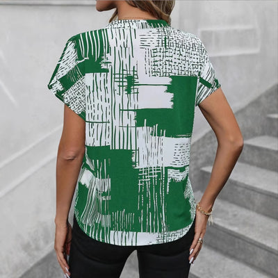 Short Sleeve V-neck Printed Shirt - Evans creations LLC