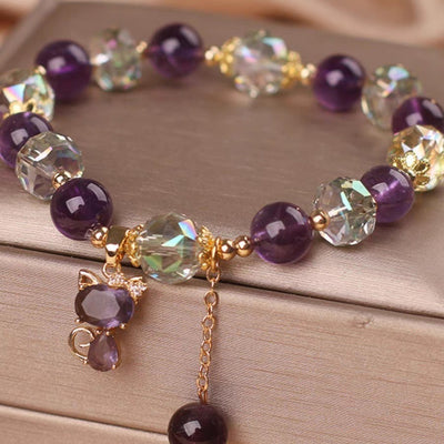 Natural Amethyst Fox Pendant Bracelet - Evans creations LLC