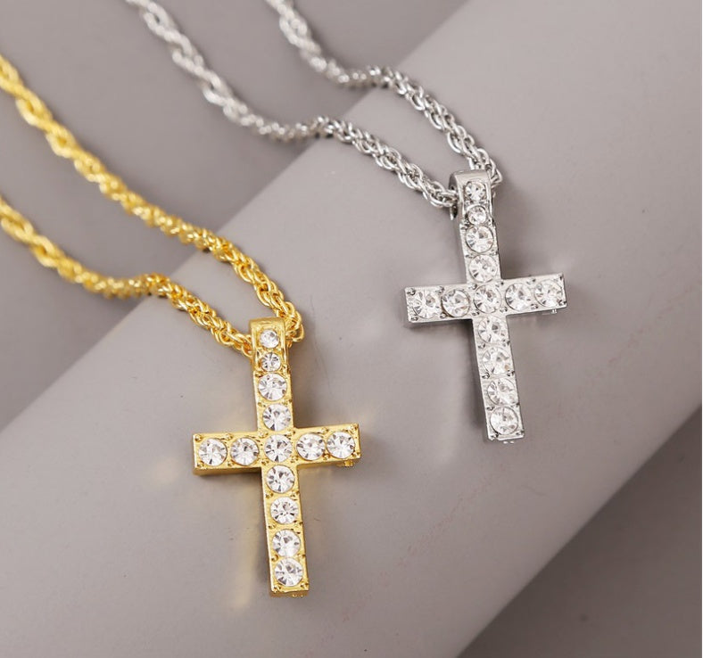 Cross Pendant Necklaces For Women Men Punk Hiphop Rope Chain On Neck Rapper Jewelry - Evans creations LLC