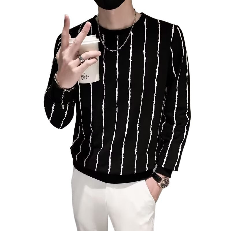 Niche Round Neck Slim-fit Striped Sweater For Men - Evans creations LLC