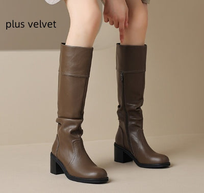 Thick Mid-heel High-top Below The Knee Women's Knight Warm Boots - Evans creations LLC