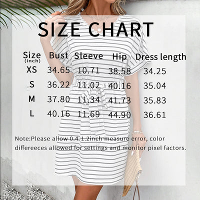 Womens Summer Short Sleeve Striped Dress Casual Tie Waist Midi Dresses - Evans creations LLC