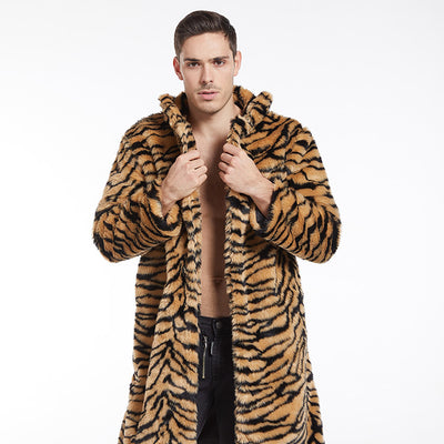 Men's Faux Fur Coat Tiger Pattern Long-cut - Evans creations LLC