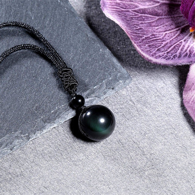 Fashion 16mm Natural Obsidian Pendant Amethyst Necklace For Men And Women - Evans creations LLC