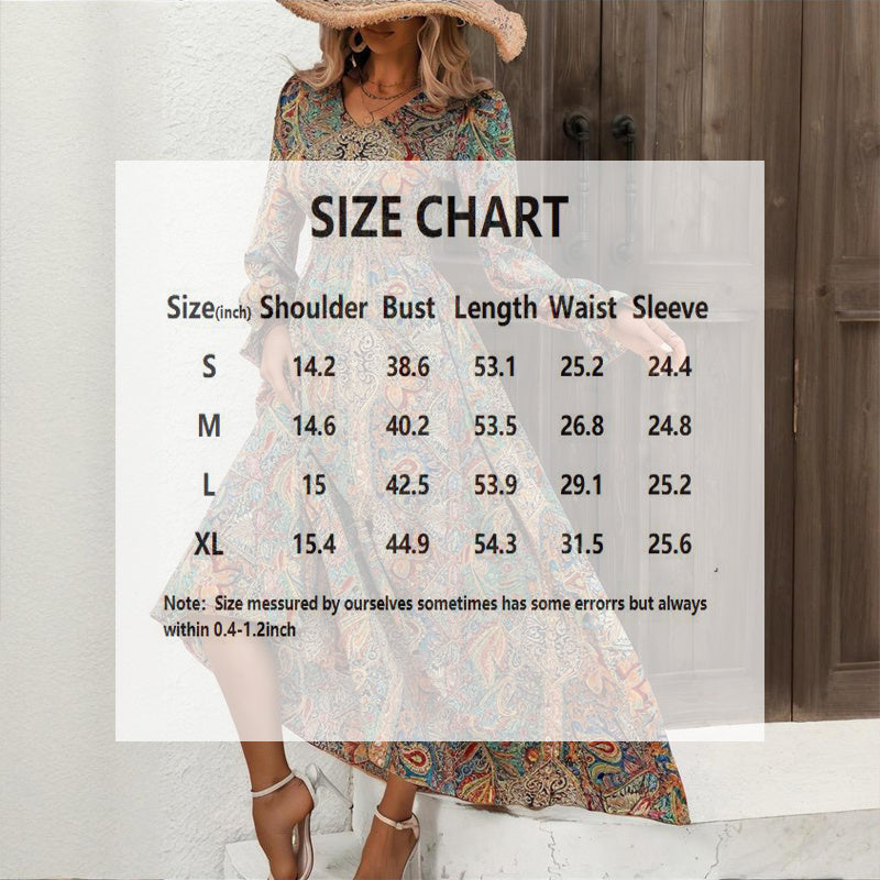 Women's V-Neck Retro Geometric Print Flounce Sleeve Dress - A-Line Maxi Dress With Smocked Waist For Spring&Summer - Evans creations LLC