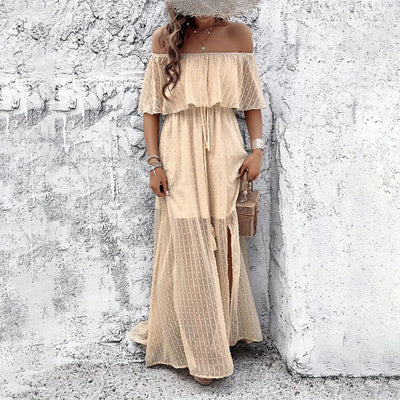 Womens Off The Shoulder Ruffle Party Dresses Side Split Beach Maxi Dress - Evans creations LLC