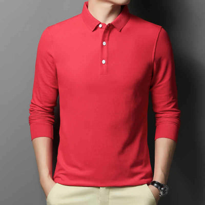 Casual And Comfortable Fashion Classic Solid Color Long Sleeve Lapel Polo Shirt - Evans creations LLC