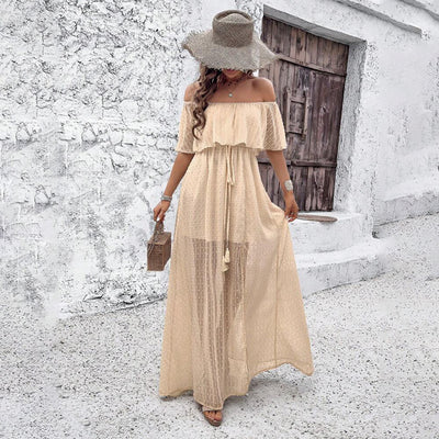Womens Off The Shoulder Ruffle Party Dresses Side Split Beach Maxi Dress - Evans creations LLC