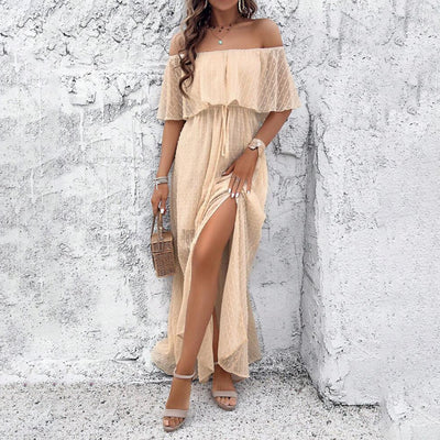 Womens Off The Shoulder Ruffle Party Dresses Side Split Beach Maxi Dress - Evans creations LLC