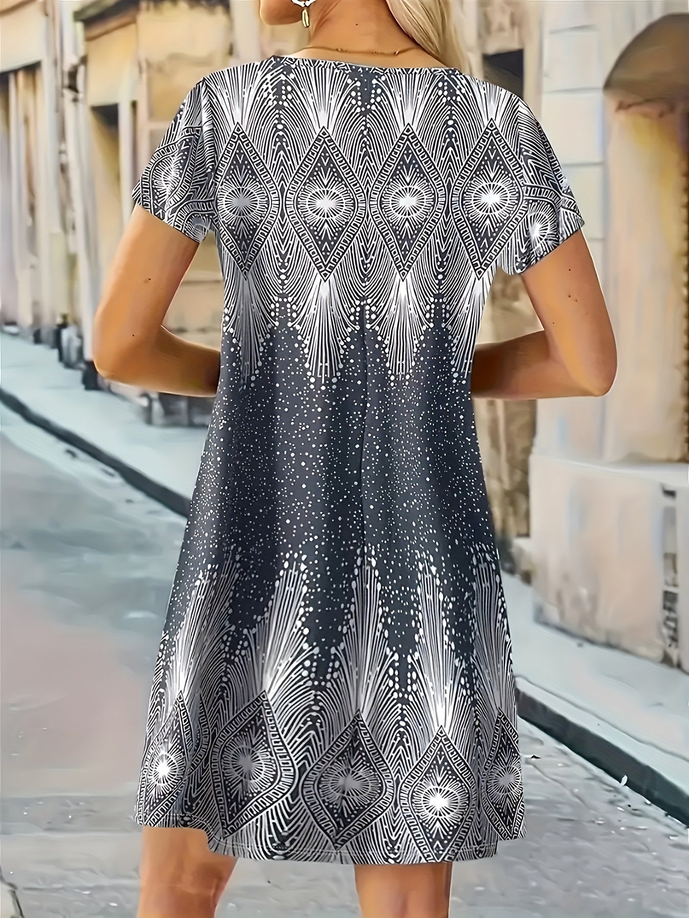 Self-pick-up Women's Printed Casual Short Sleeve V Neck Dress Only Self-pickup Is Supported - Evans creations LLC