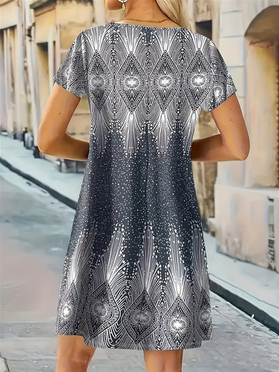Self-pick-up Women's Printed Casual Short Sleeve V Neck Dress Only Self-pickup Is Supported - Evans creations LLC
