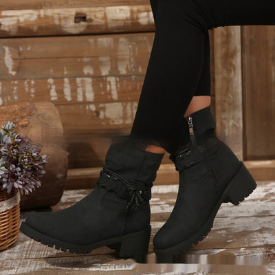 Belt Buckle Women's Ankle Boots Elastic Band - Evans creations LLC