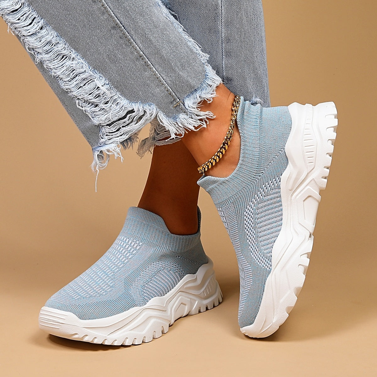 Sports Women's Breathable Flying Woven Socks Slip-on Lazy Shoes - Evans creations LLC