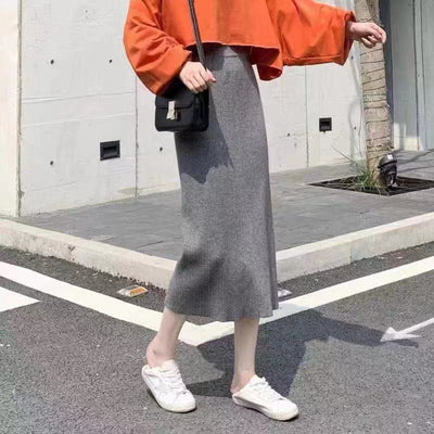 High Waist Straight Skirt All-matching Long Slimming Sweater Dress - Evans creations LLC