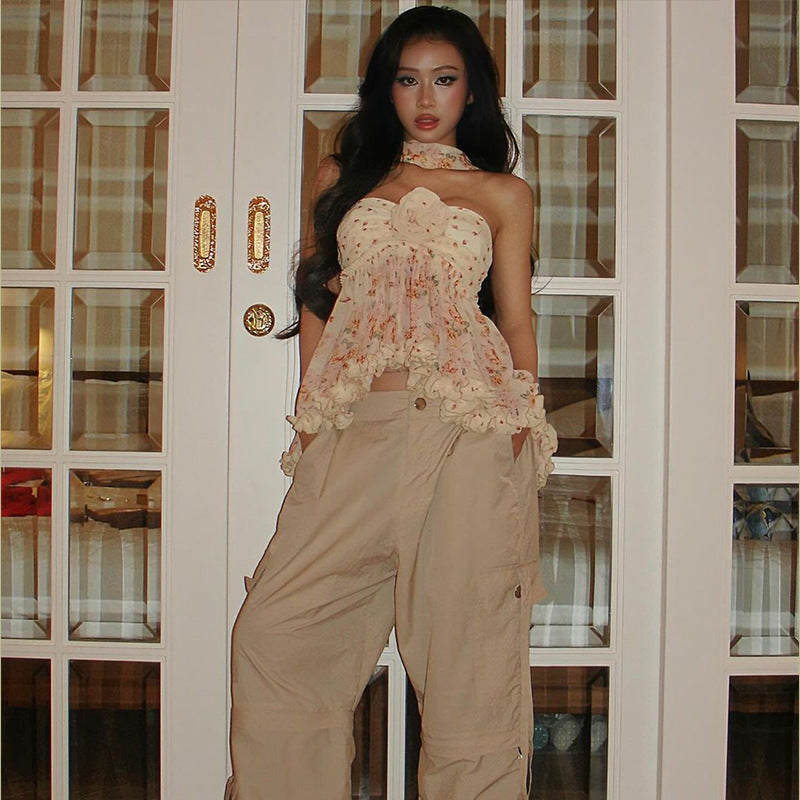 Women's Floral Chiffon Top Tube Loose Vest - Evans creations LLC