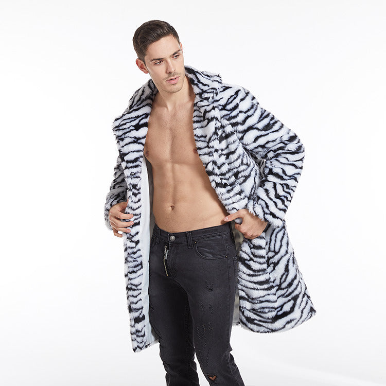 Men's Faux Fur Coat Tiger Pattern Long-cut - Evans creations LLC