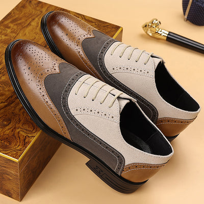 Plus Size Male Brogue Pointed Casual Leather Shoes - Evans creations LLC