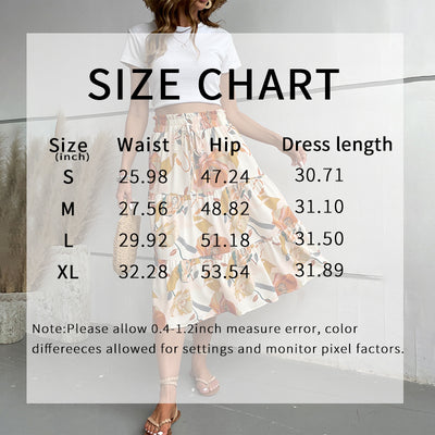 Women's Floral Tiered Midi Skirt Elastic Waist Dressy Casual A-line Flowy Boho Skirts - Evans creations LLC
