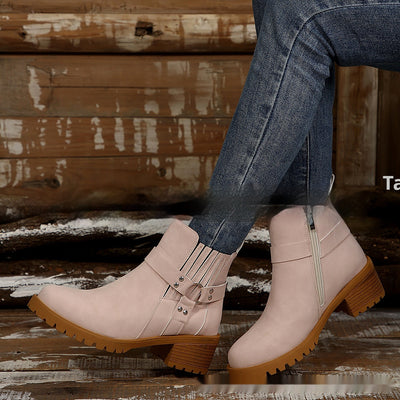 Belt Buckle Women's Ankle Boots Elastic Band - Evans creations LLC
