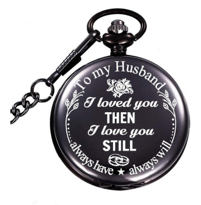 retro black fashion silver smooth steampunk quartz pocket watch stainless steel chain necklace 30 cm for men for women with gift box - Evans creations LLC