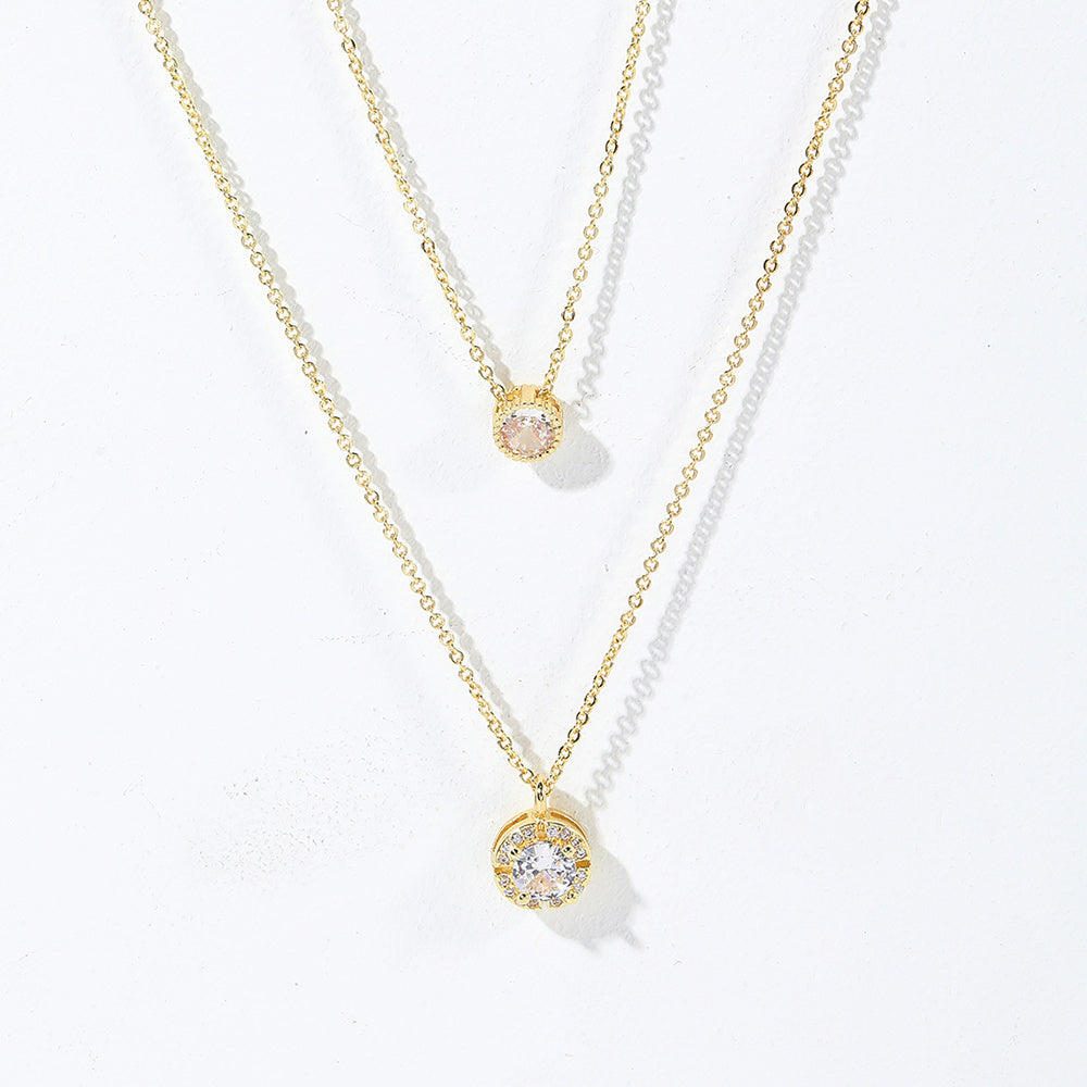 Sparkling Three-dimensional Zircon Pendant Necklace, Women's Exquisite Double-layer Collarbone Chain Jewelry Gift, Suitable For Engagement, Party, Holiday Gifts - Evans creations LLC