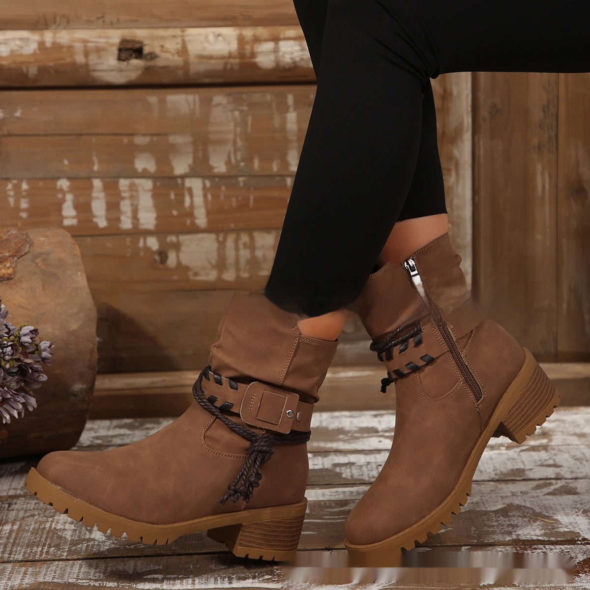 Belt Buckle Women's Ankle Boots Elastic Band - Evans creations LLC