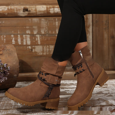 Belt Buckle Women's Ankle Boots Elastic Band - Evans creations LLC
